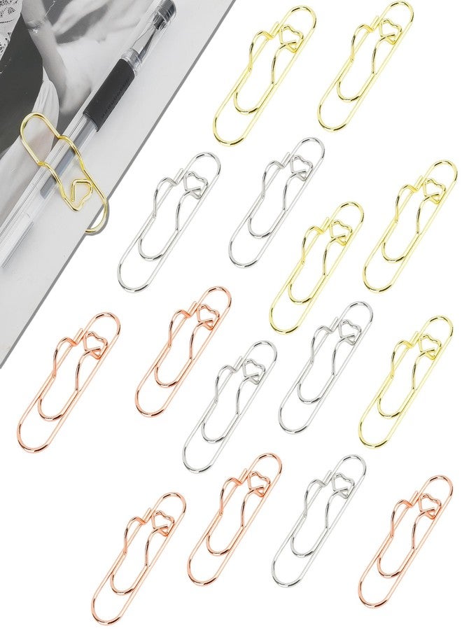 RHOttbiy 15 Pack Metal Pen Clips Portable Pen Holder Clip Paperclip Pen Holder for Notebook Heart Paper Clip Holder Multi-Purpose Pen Holder Clip for Notebook Journal Planner Accessories, Gold Silver Rose Gold - Image 1