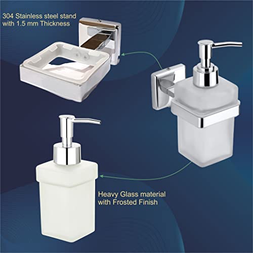 ORCE BATH ARTICLE Liquid Soap Dispenser Holder for Bathroom Glass Handwash Dispenser for Wash Basin Chrome Finish Anti-Rust 304 Stainless Steel - Image 5