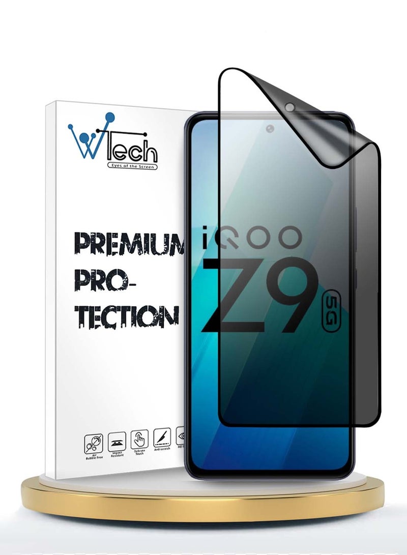 Wtech Vivo iQOO Z9 5G 2024 Premium Nano Ceramic Privacy Full Glue Full Cover Matte Flexible Screen Protector (MSCNMP) - Clear/Black - Image 1