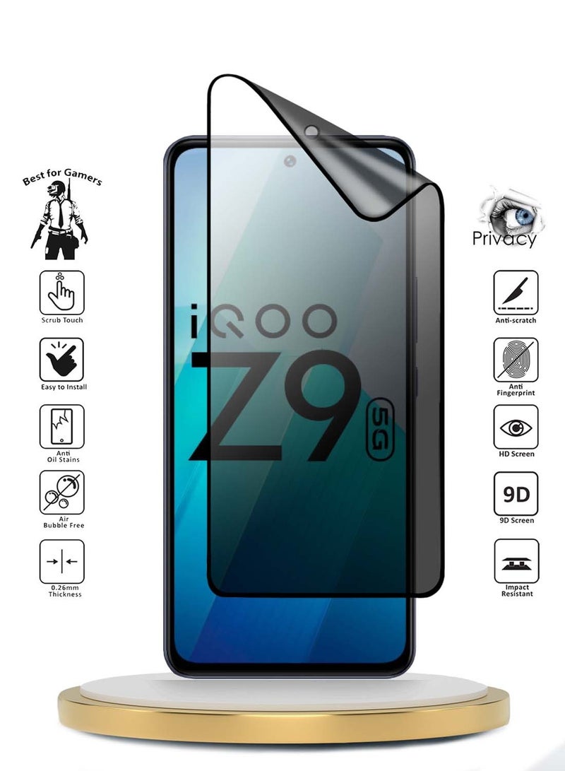 Wtech Vivo iQOO Z9 5G 2024 Premium Nano Ceramic Privacy Full Glue Full Cover Matte Flexible Screen Protector (MSCNMP) - Clear/Black - Image 2