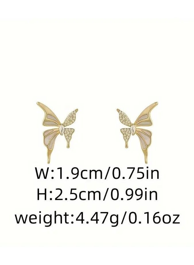 Generic - Butterfly Stud Earrings, Sweet Petite Wings With Rhinestones, Fashionable Simple Korean Style, Versatile Chic Trendy Accessory - Image 1