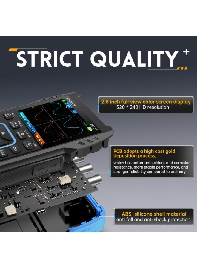 فنيرسي FNIRSI 2C23T 3 in 1 Handheld Oscilloscope Multimeter DDS Generator, 2 Channels, 10MHz Bandwidth, 50MSa/s Sampling Rate, 10000 Counts, Voltage, Current, Capacitor, Resistor, Diode Test - Image 4