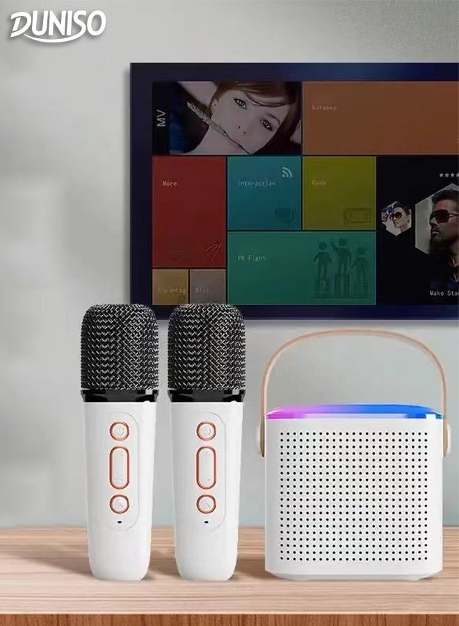 DUNISO 2in1 Bluetooth Speaker and Karaoke Mini Karaoke Machine with 2 Built-in Speakers LED Light Portable Bluetooth Singing Speaker with 2 Wireless Microphones for TV Phone Party Home Outdoor - Image 1
