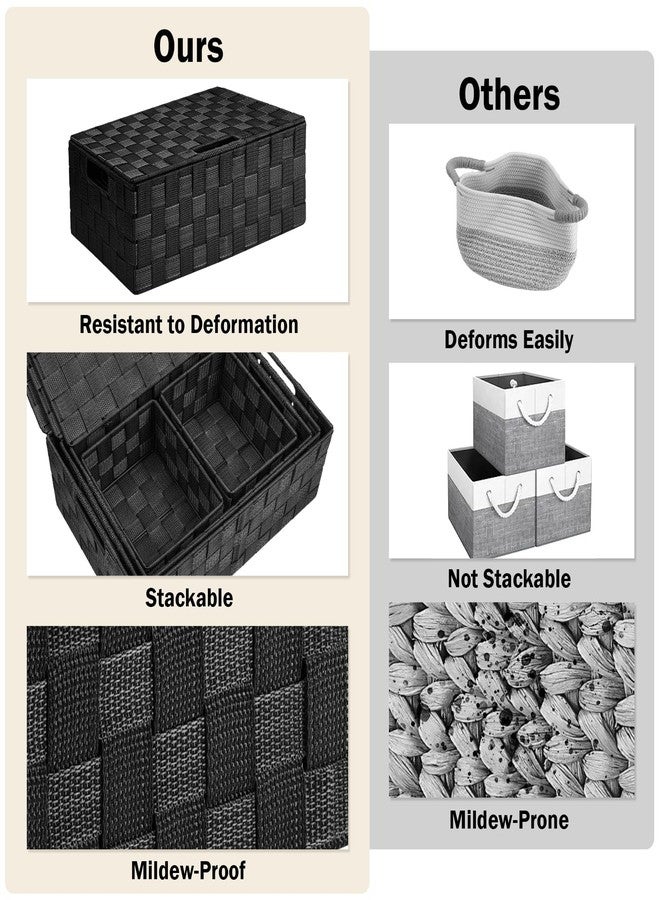 Uvellgift Storage Bins Baskets for Organizing with Lids, Storage Baskets for Shelves Stackable Woven Basket, Gift Small Basket Storage Cubes, Decorative Wicker Basket with Built-in Handles (5 Pack, Black) - Image 5