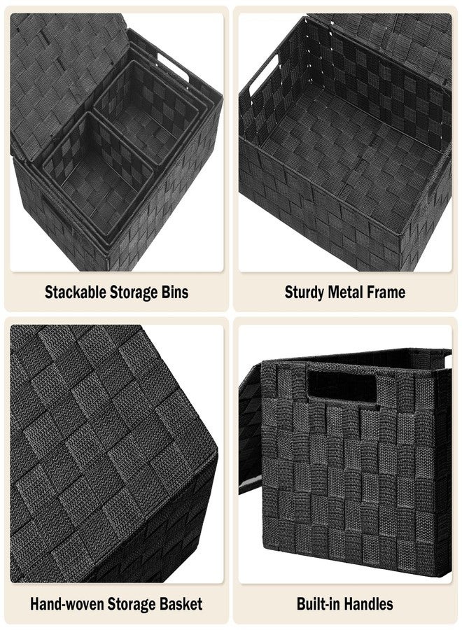 Uvellgift Storage Bins Baskets for Organizing with Lids, Storage Baskets for Shelves Stackable Woven Basket, Gift Small Basket Storage Cubes, Decorative Wicker Basket with Built-in Handles (5 Pack, Black) - Image 4