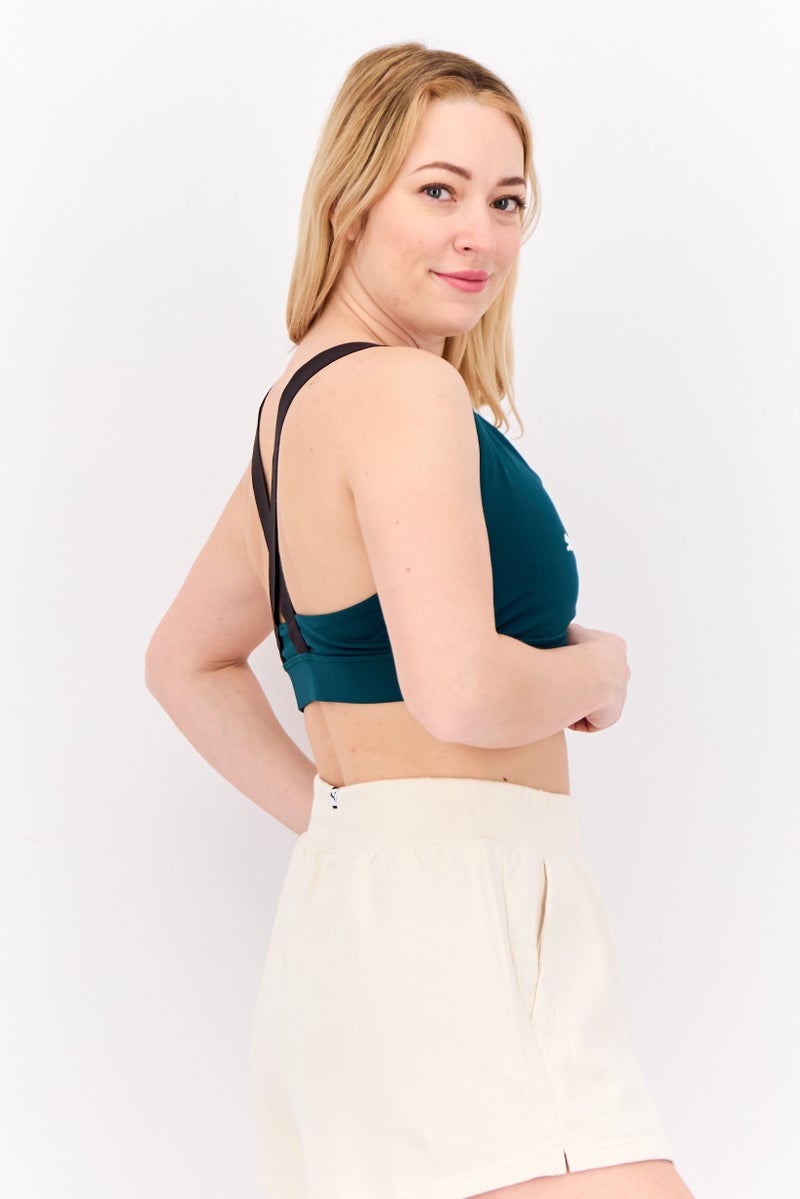 PUMA Women Sportswear Fit Sleeveless Padded Running Sport Bra, Teal Green/Black - Image 4