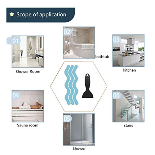 Ruiwaer 24pcs Wavy Pattern Blue Transparent Nonslip Stickers 1.3x18cm Anti Slip Shower Stickers with Scraper for Bathtub, Tile, Wood Floor - Image 5