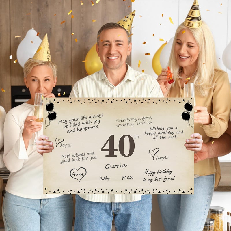 Uiorgui Large 40th Birthday Cards for Men Women, Vintage 1986 Happy 40th Birthday Greeting Card with Envelope Jumbo Forty Guest Book Cheers to 40 Years Decorations Gifts Party Supplies - Image 4