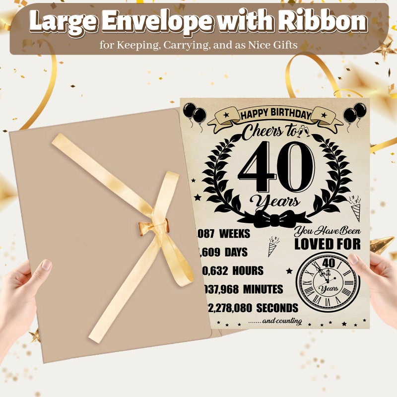 Uiorgui Large 40th Birthday Cards for Men Women, Vintage 1986 Happy 40th Birthday Greeting Card with Envelope Jumbo Forty Guest Book Cheers to 40 Years Decorations Gifts Party Supplies - Image 3
