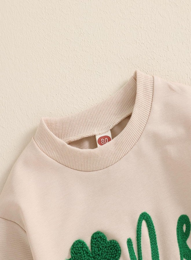 Lukivech Baby Boy Girl 1st Birthday Outfit St Patricks Day Clover One Embroidery Oversized Sweatshirt Bubble Romper Bodysuit (Apricot, 12-18 Months) - Image 4