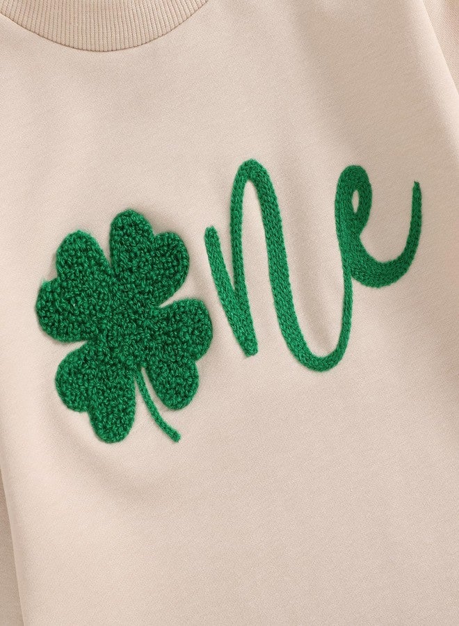 Lukivech Baby Boy Girl 1st Birthday Outfit St Patricks Day Clover One Embroidery Oversized Sweatshirt Bubble Romper Bodysuit (Apricot, 12-18 Months) - Image 5