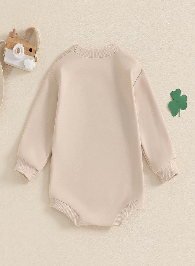 Lukivech Baby Boy Girl 1st Birthday Outfit St Patricks Day Clover One Embroidery Oversized Sweatshirt Bubble Romper Bodysuit (Apricot, 12-18 Months) - Image 3