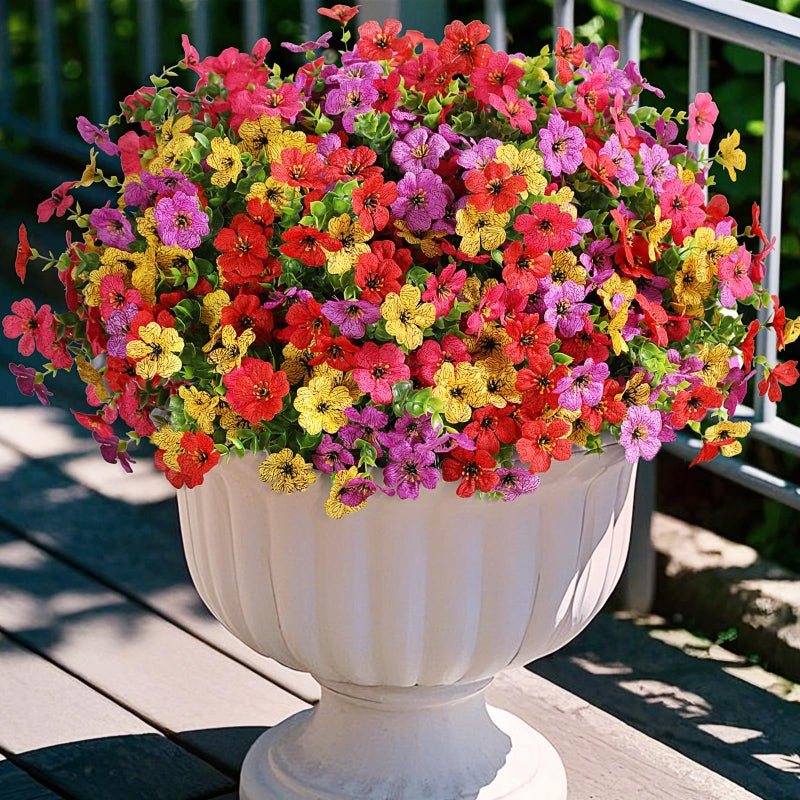 Hrobek Artificial Fake Flowers for Outdoor Outside Decor 12 Bundles Faux Plants Silk Realistic Flower UV Resistant Look Real Plastic Decorations for Porch Home Patio Balcony and Yard