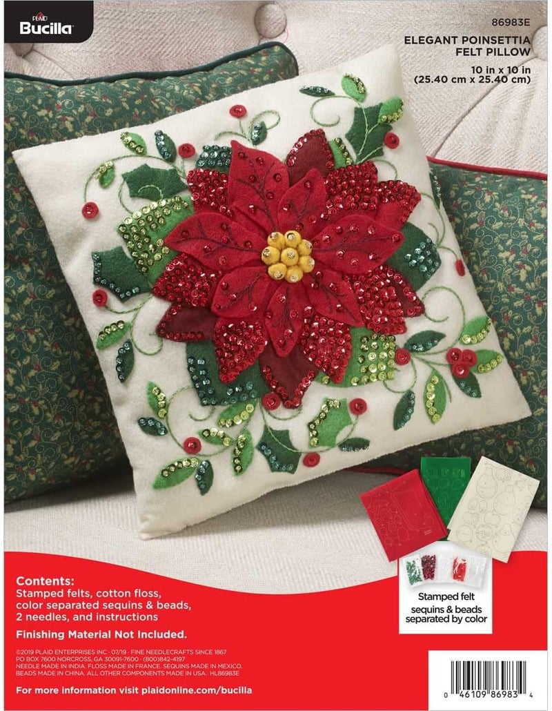 Bucilla Elegant Poinsettia Felt Applique Throw Pillow Kit - Image 1