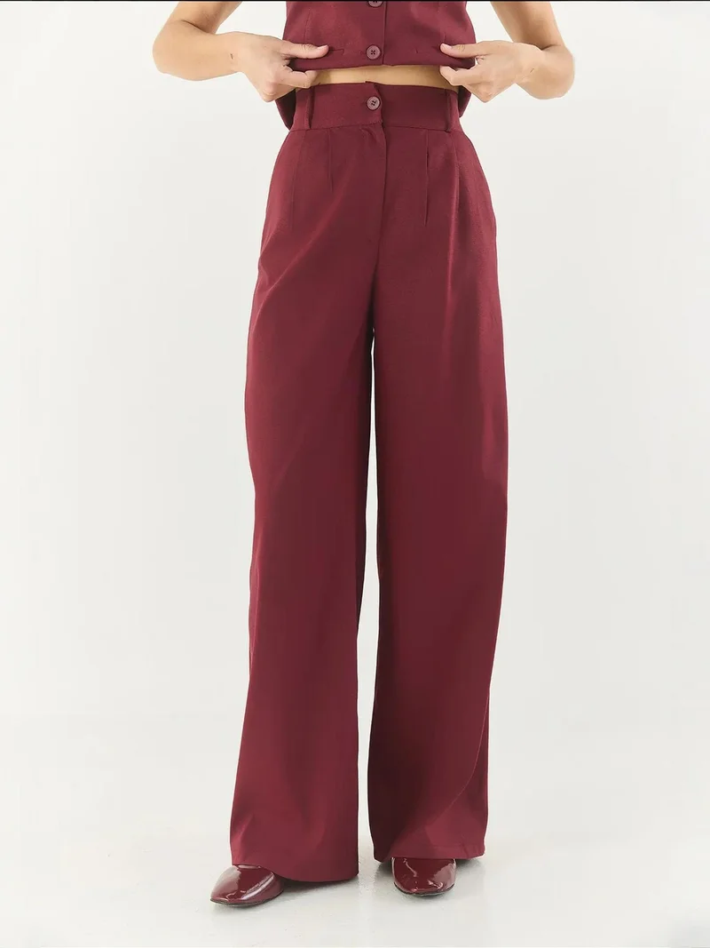 Bianco Lucci LUCCI V-neck Long Sleeved Wide Leg Two-Piece Co-ord Set