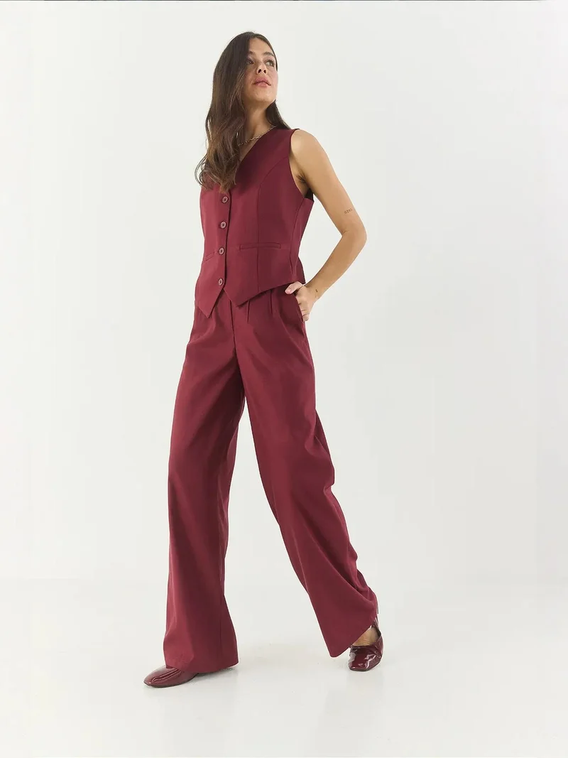 Bianco Lucci LUCCI V-neck Long Sleeved Wide Leg Two-Piece Co-ord Set