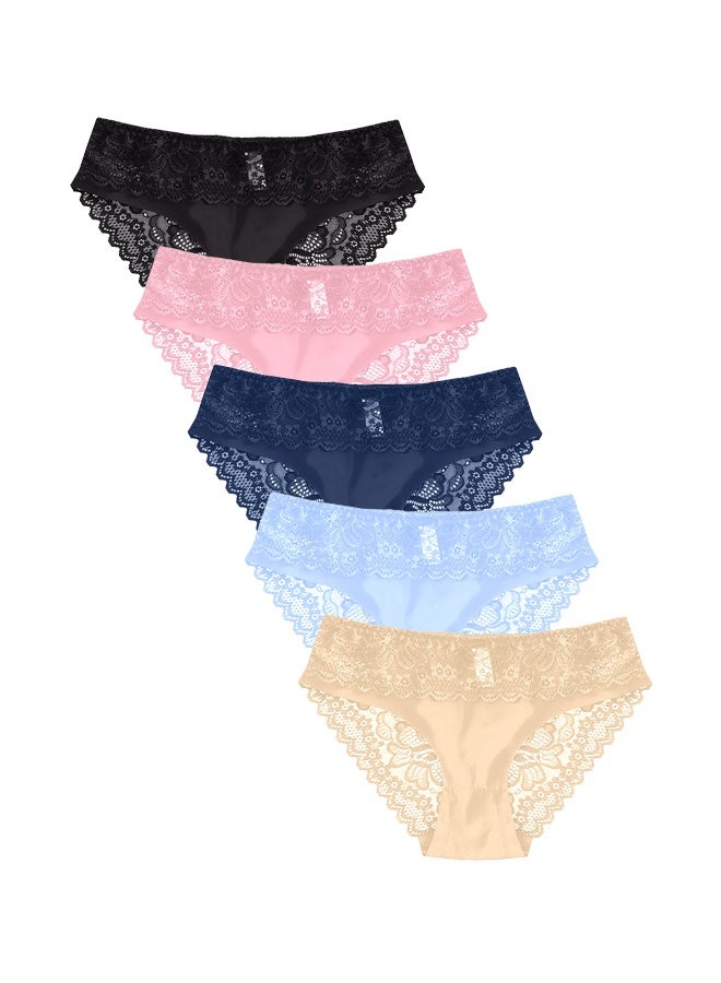 Zeemey Zeemey 5 Pack Womens Underwear Lace Sort Bikini Breathable Panties Low Rise Hipster Ladies Panties  - Image 1