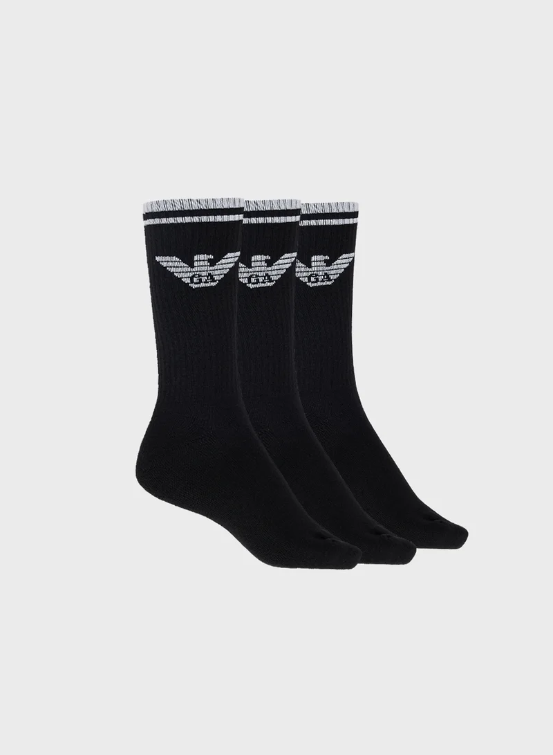 امبوريو ارماني 3 Pack Of Logo Crew Socks