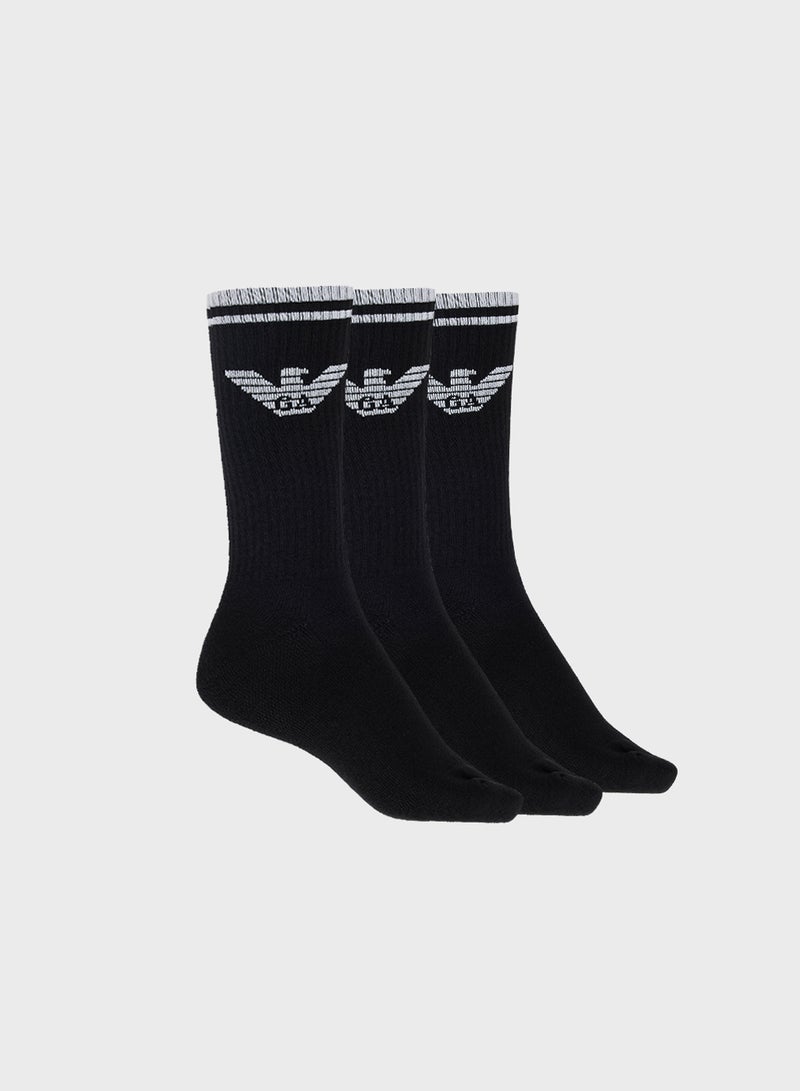 EMPORIO ARMANI 3 Pack Of Logo Crew Socks - Image 1