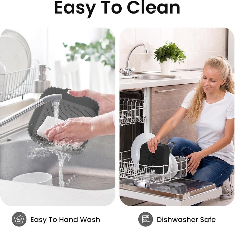Redfly 2 Pack Silicone Air Fryer Liners, Square Reusable Non-Stick Basket Inserts for 4-5 QT Air Fryers, Dishwasher Safe Parchment Paper Replacement Accessories Gray & Black - Image 5