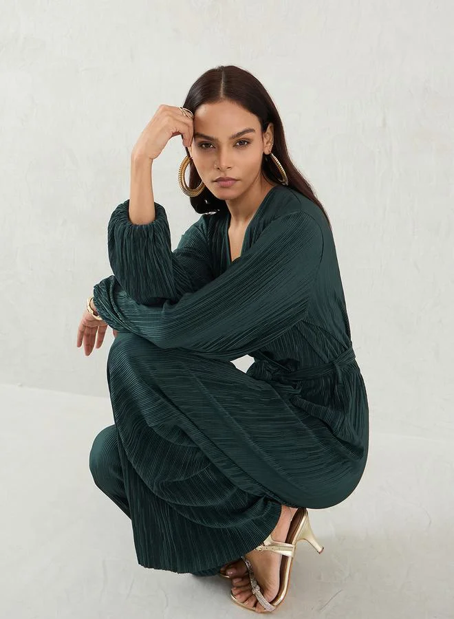 Femmella Femmella Solid Pleated Wrap Look Straight Leg Jumpsuit