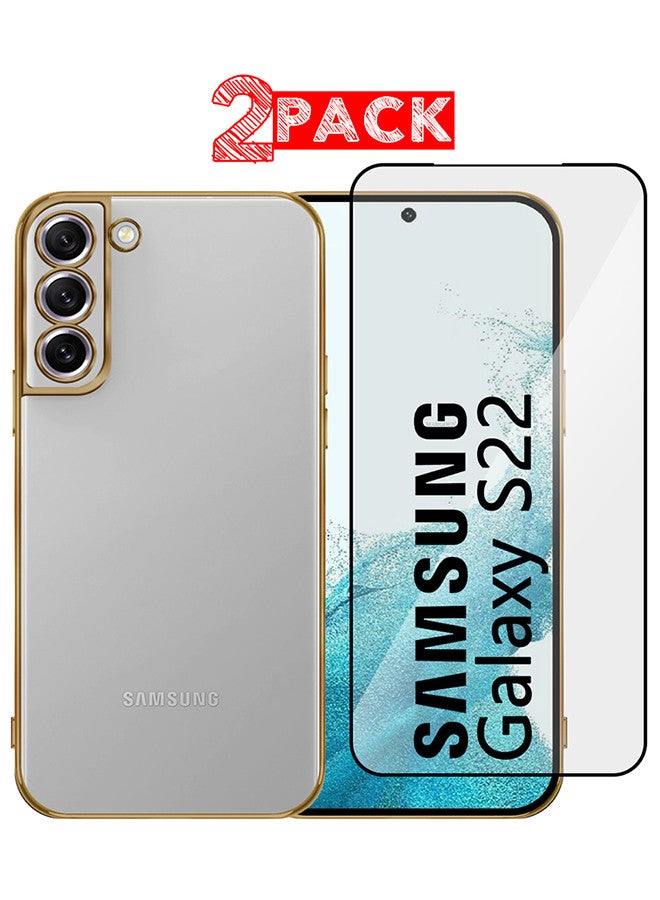 CATANES (For Samsung Galaxy S22) 2Packs, KST Classic Design Premium Transparent Case and Raised Protective Edges with Shockproof Screen Protector - Gold - Image 1