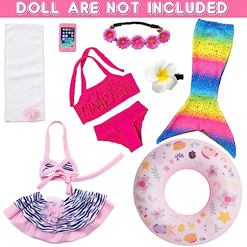 UNICORN ELEMENT 11Pcs 18 Inch Girl Doll Clothes and Accessories Set Including Colorful Mermaid SwimsuitsMobile PhoneHairpinSwimming Circle - Image 5