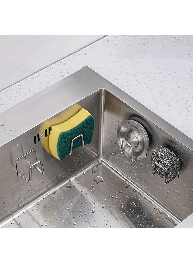 4 قطع من حامل الإسفنج الفولاذ المقاوم للصدأ، حامل مثبت على الحائط، رف تصريف الحوض، حامل الصابون - Image 3