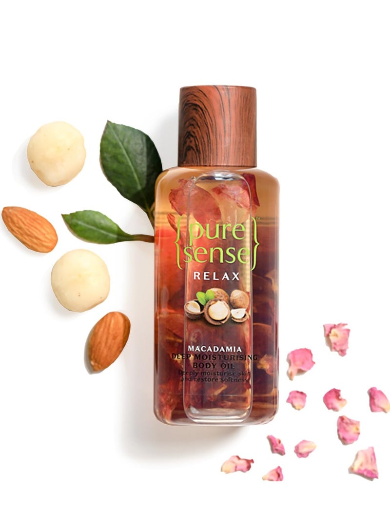 PureSense Macadamia Deep Moisturising Body Oil with Rich Almond Oil  Rose Petals  Nourishes Skin  Relaxes Senses Sulphate  Paraben Free  All Skin Types 100 ml - Image 1