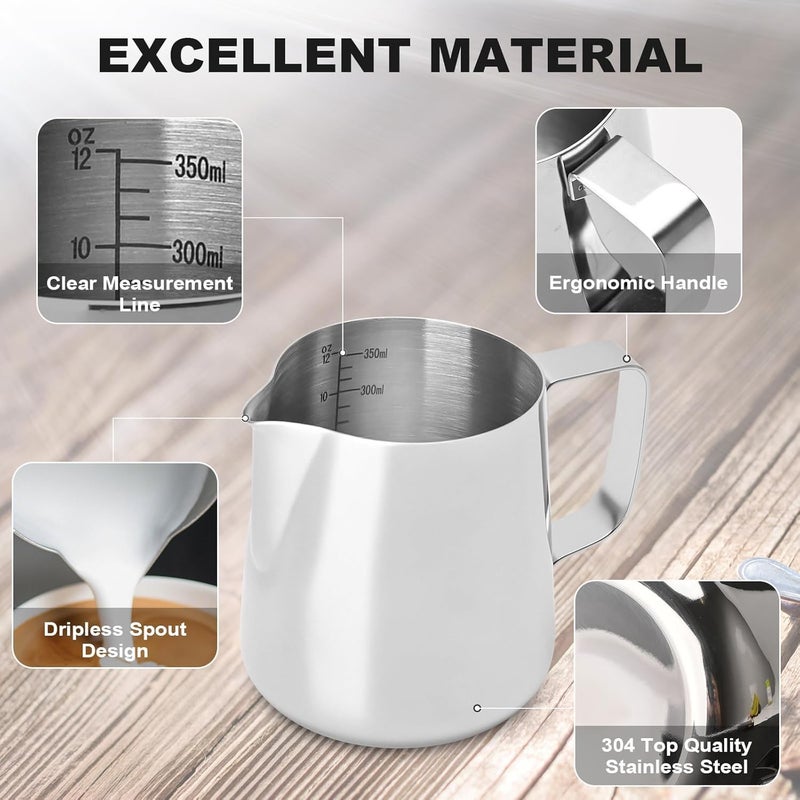 ALKAYAN Milk Frothing Jug Pitcher 350ml, Stainless Steel Milk Frother Cup Jug for Cof... - Image 3