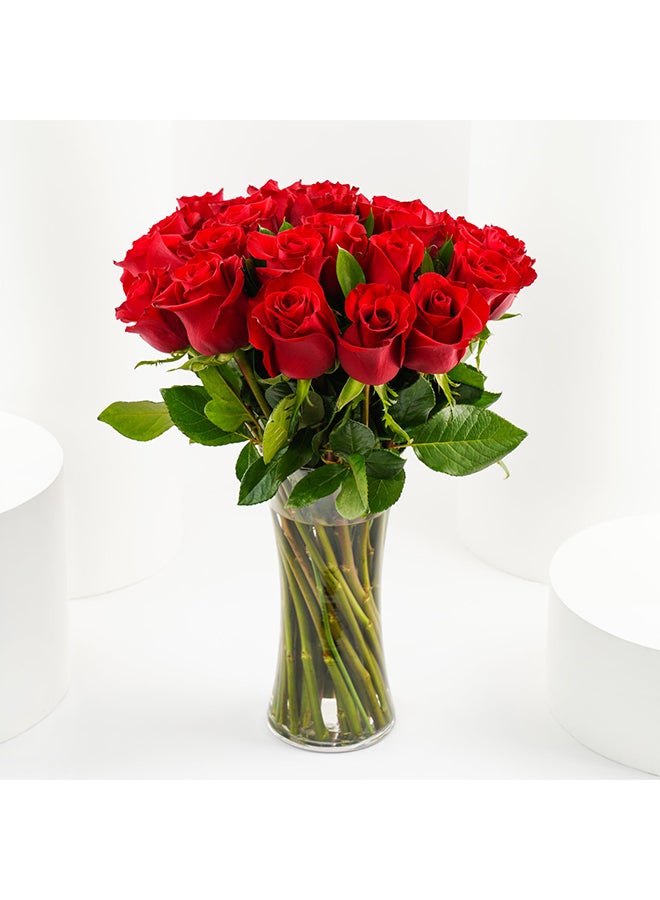 Ferns N Petals Romantic Red Rose Vase Arrangement - Image 1