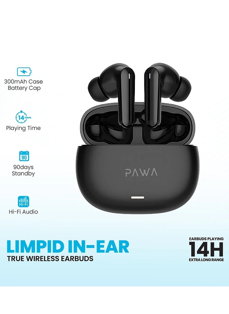 Pawa - Limpid In-Ear True Wireless Earbuds / Bluetooth 5.3 / 10m Transmission Distance / 14 Hour playing time / Hi-Fi Audio / ABS Material / 90 days standby - Black - Image 1