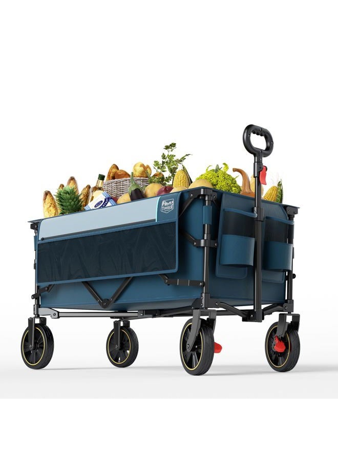 Timber Ridge Collapsible Wagon Cart with Brakes, 200L Large Capacity Compact Portable Easy to Carry Folding Wagon, Utility Grocery Cart for Camping, Gardening, Shopping - Image 1