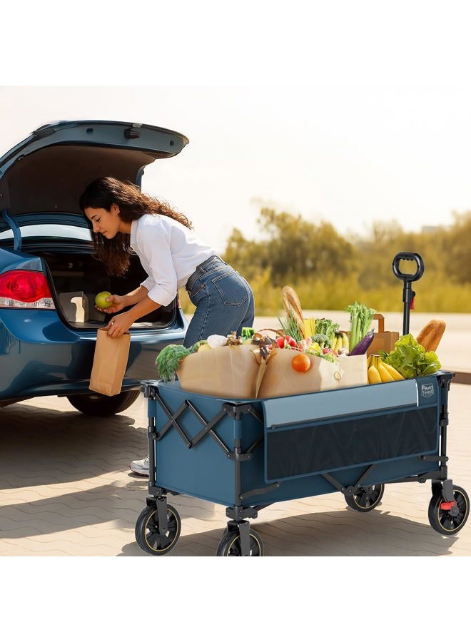Timber Ridge Collapsible Wagon Cart with Brakes, 200L Large Capacity Compact Portable Easy to Carry Folding Wagon, Utility Grocery Cart for Camping, Gardening, Shopping - Image 2