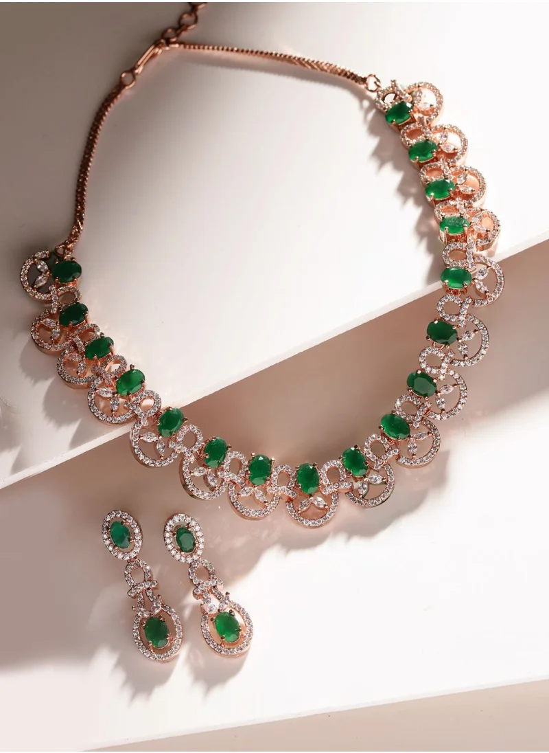 برياسي Rose American Diamond Stone Studded Jewellery Set
