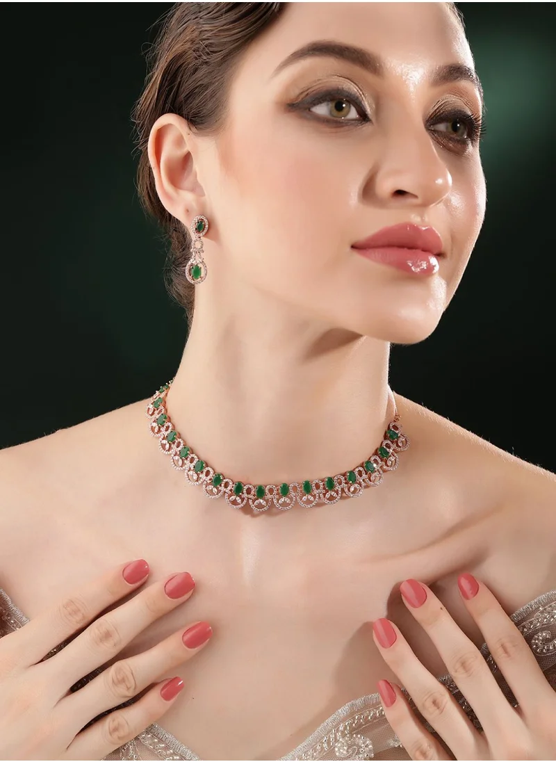 برياسي Rose American Diamond Stone Studded Jewellery Set