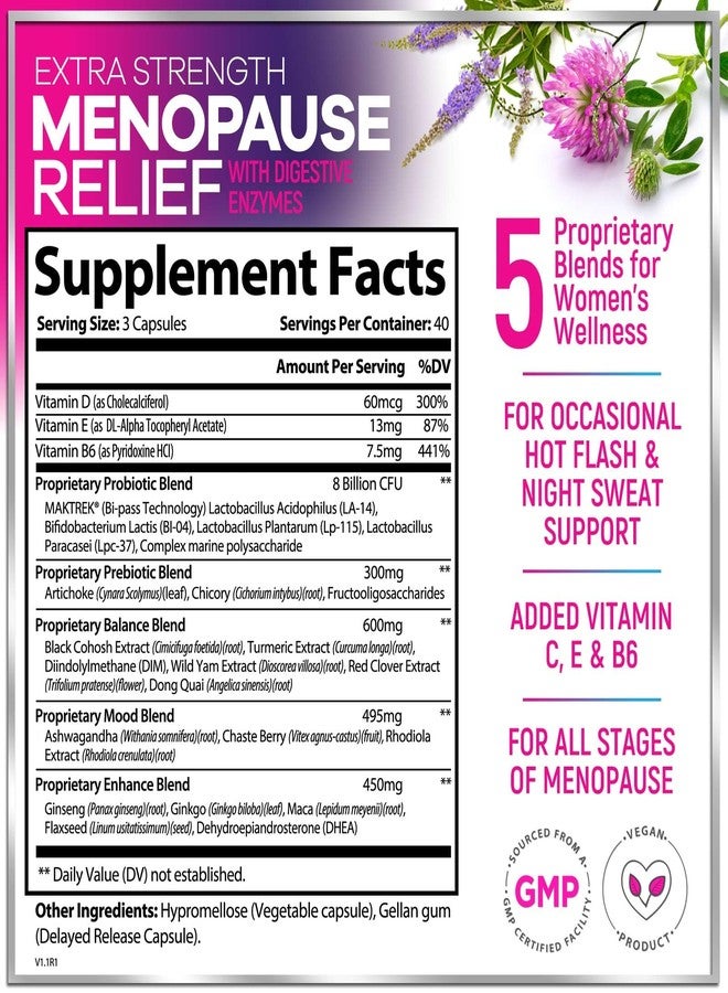 هيلو لوفلي! مكملات غذائية لانقطاع الطمث للنساء - حبوب لتخفيف الهبات الساخنة والتعرق الليلي وأعراض انقطاع الطمث - مزيج بروبيوتيك 8 مليارات وحدة تشكيل مستعمرة لكل جرعة مع دونغ كواي والكوهوش الأسود - دعم المهبل والجهاز الهضمي - 120 كبسولة - Image 2