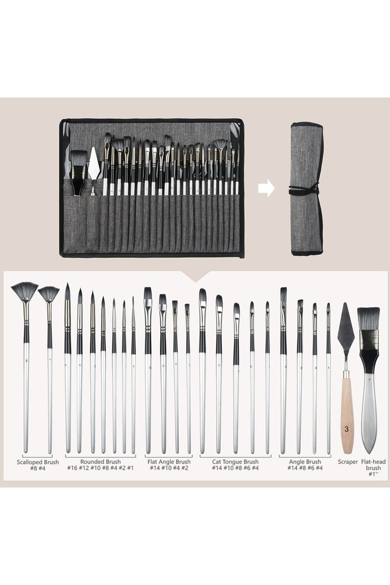 إيروريكس مجموعة فرش رسم فضية رمادية بأشكال مختلفة من SeamiArt، 24 قطعة، مناسبة لألوان الغواش والألوان المائية والزيتية