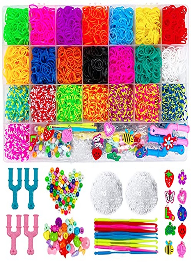 6800 Loom Bands Kit with Loom Board, Kids Girls Elastic Bracelet Making Set for Starters with Hooks, Charms& Box  - Image 1