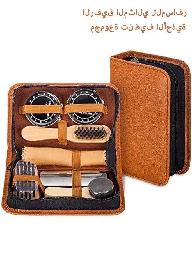Sweet Life Shoe Shine Kit with PU Leather Sleek Elegant Case, 7-Piece Travel Shoe Shine Brush kit - Image 1