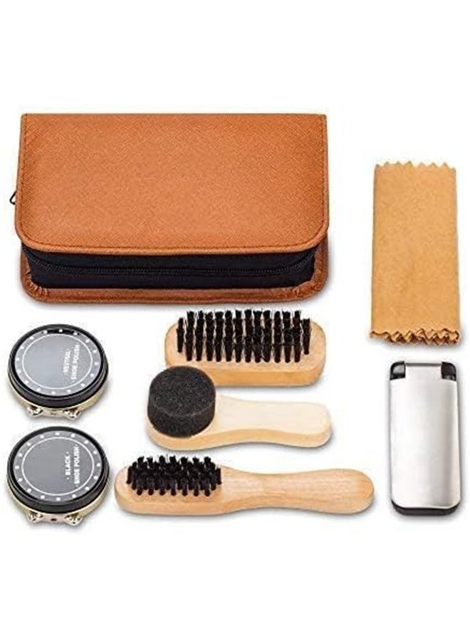 Sweet Life Shoe Shine Kit with PU Leather Sleek Elegant Case, 7-Piece Travel Shoe Shine Brush kit - Image 2