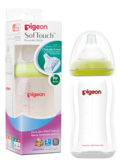 pigeon Pigeon SofTouch Peristaltic Plus Wide Neck Plastic Nursing Bottle – BPA & BPS Free, 100% Silicone Nipple, 240ml  - Image 1
