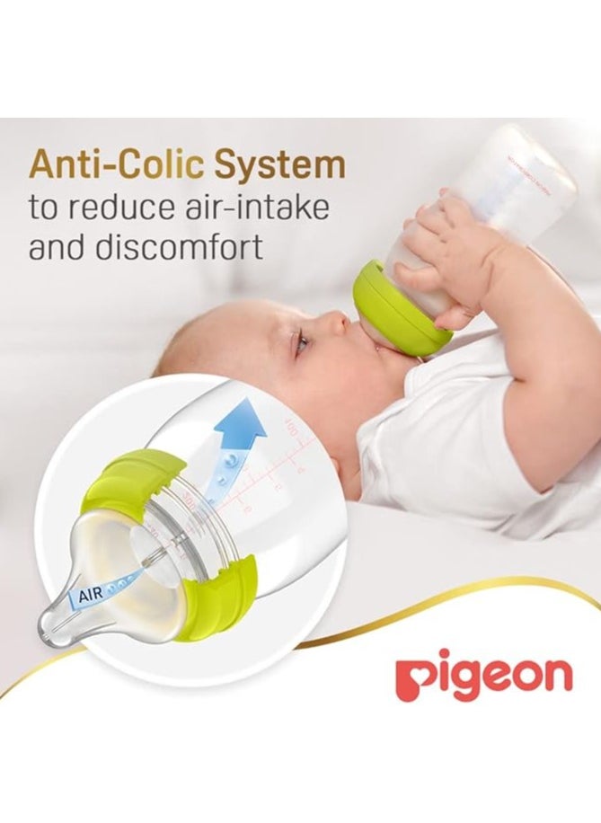 Pigeon SofTouch Peristaltic Plus Wide Neck Plastic Nursing Bottle – BPA & BPS Free, 100% Silicone Nipple, 240ml