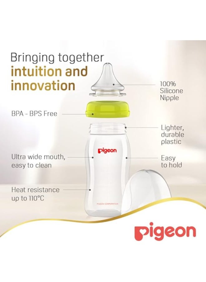 Pigeon SofTouch Peristaltic Plus Wide Neck Plastic Nursing Bottle – BPA & BPS Free, 100% Silicone Nipple, 240ml
