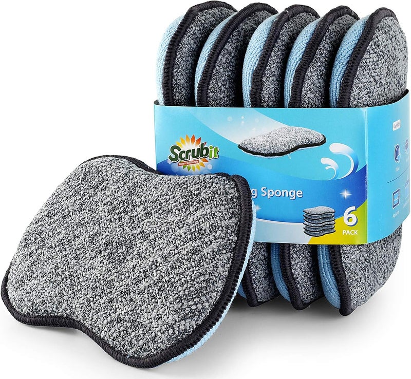 SCRUBIT Multi-Purpose Scrub Sponges for Kitchen by Scrub- it - Non-Scratch Microfiber Sponge Along with Heavy Duty Scouring Power - Effortless Cleaning of Dishes, Pots and Pans All at Once(6 Pack, Large) - Image 1