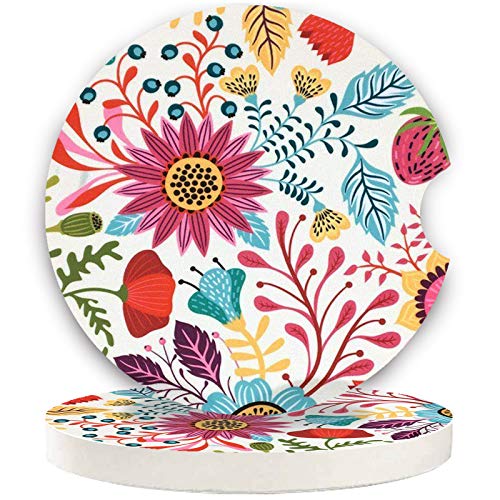 LogHog Sunflower Small 2.56" Absorbent Auto Coasters 2 Pack, Ceramic Car Accessories, Absorb Spills to Keep Cupholders Clean - Image 1