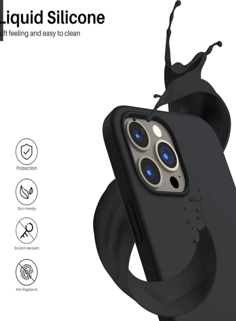 iPhone 13 Pro Max Case Silicone Protective Cover With Soft Liquid Gel Rubber Cover Anti-Scratch Anti-Fingerprint Anti-Drop (Black) - Image 2
