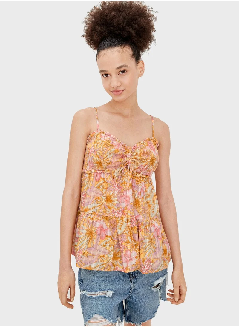 American Eagle Printed Tie Detail Top