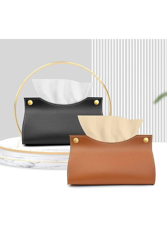 DECORHILLS Leather Tissue Box Rectangle | Long Tissue Box Cover | Tissue Box Holder | Faux Leather Tissue Box Cover Rectangular | Tissue Holder for Bathroom | Car Tissue Holder (Black) - Image 3