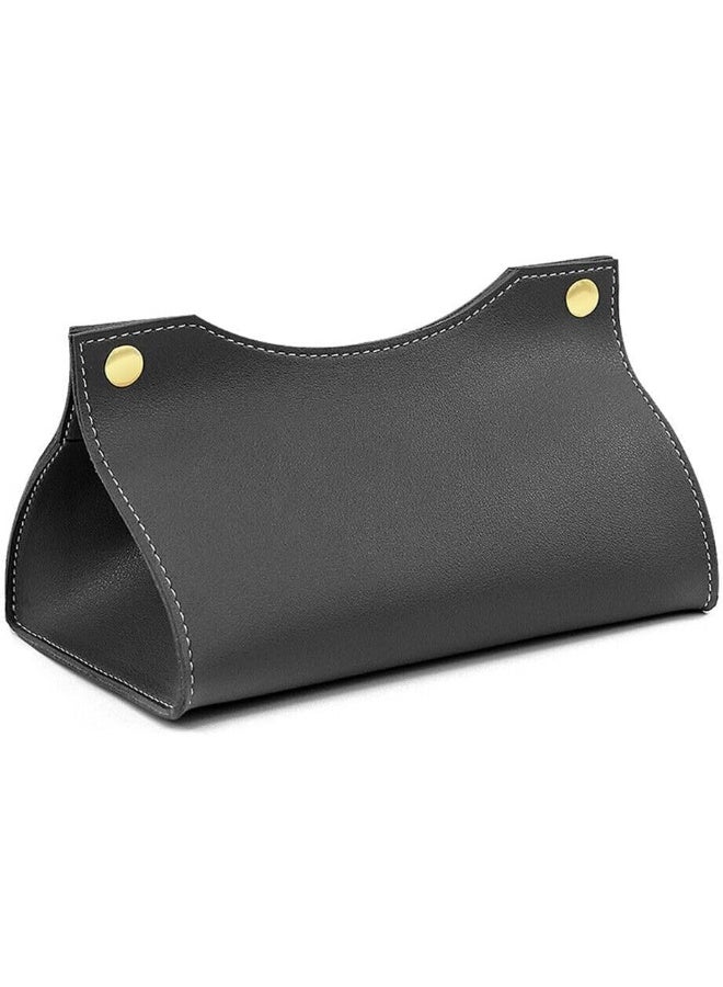 DECORHILLS Leather Tissue Box Rectangle | Long Tissue Box Cover | Tissue Box Holder | Faux Leather Tissue Box Cover Rectangular | Tissue Holder for Bathroom | Car Tissue Holder (Black) - Image 1